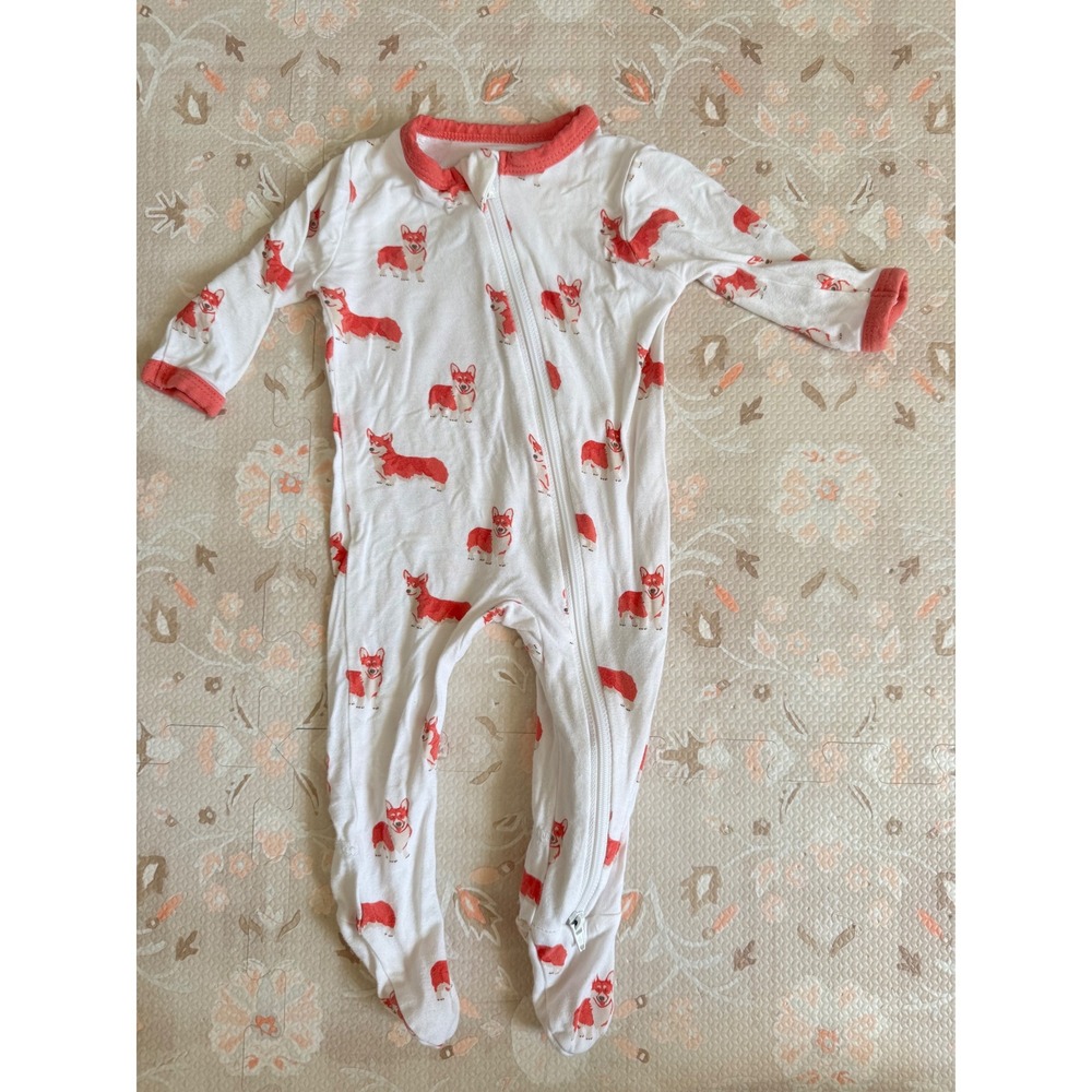Kyte Baby Corgi Bamboo Footie Sleeper Red White Dog Print 0-3 Months Zip Up